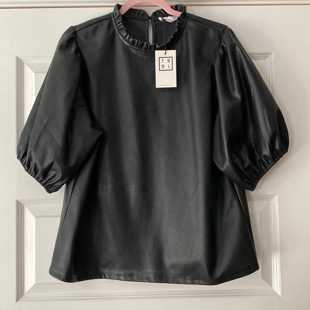 THML Clothing Leather Balloon Sleeve Top Size XL *NWT*